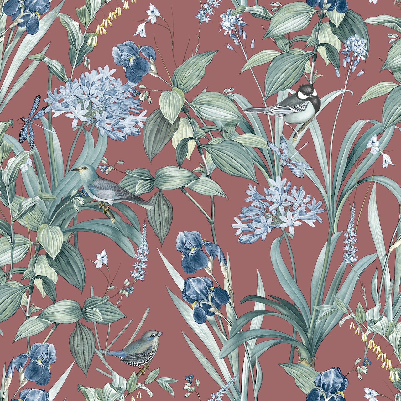 Designs Direct Mint Birds & Dragonflies Botanical Wallpaper